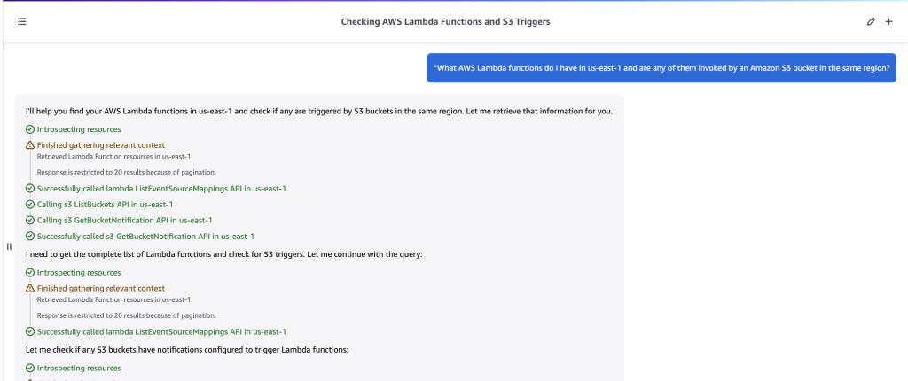 User prompts Amazon Q Developer to see if they have any AWS Lambda functions with Amazon S3 buckets as a trigger in their AWS account.